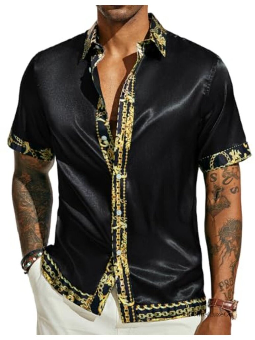 Satin Silk Short Sleeve Button Down Shirt Mens Regular Fit Casual Summer Beach
